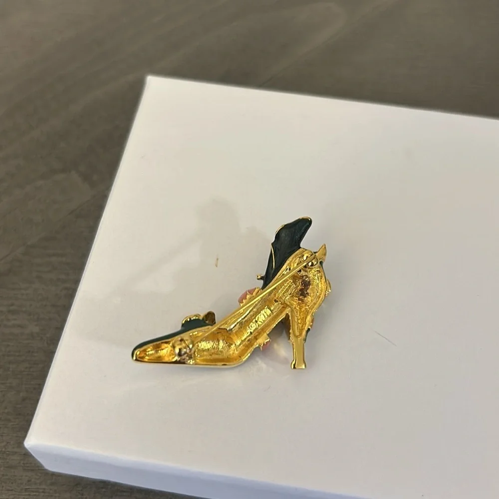 Kenneth Jay Lane, Signed, High Heeled Shoe Brooch with Cala Lilly. Vintage